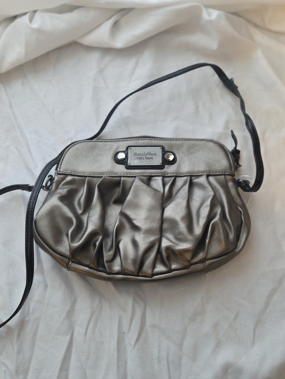 Simply Vera Vera Wang Metallic Pewter Pleated Crossbody Bag